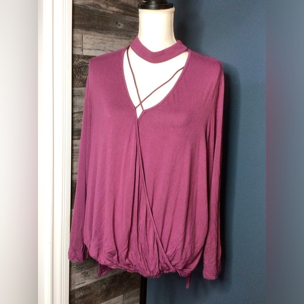 YOINS  xl purple V-Neck Bell Sleeve Blouse (0162)